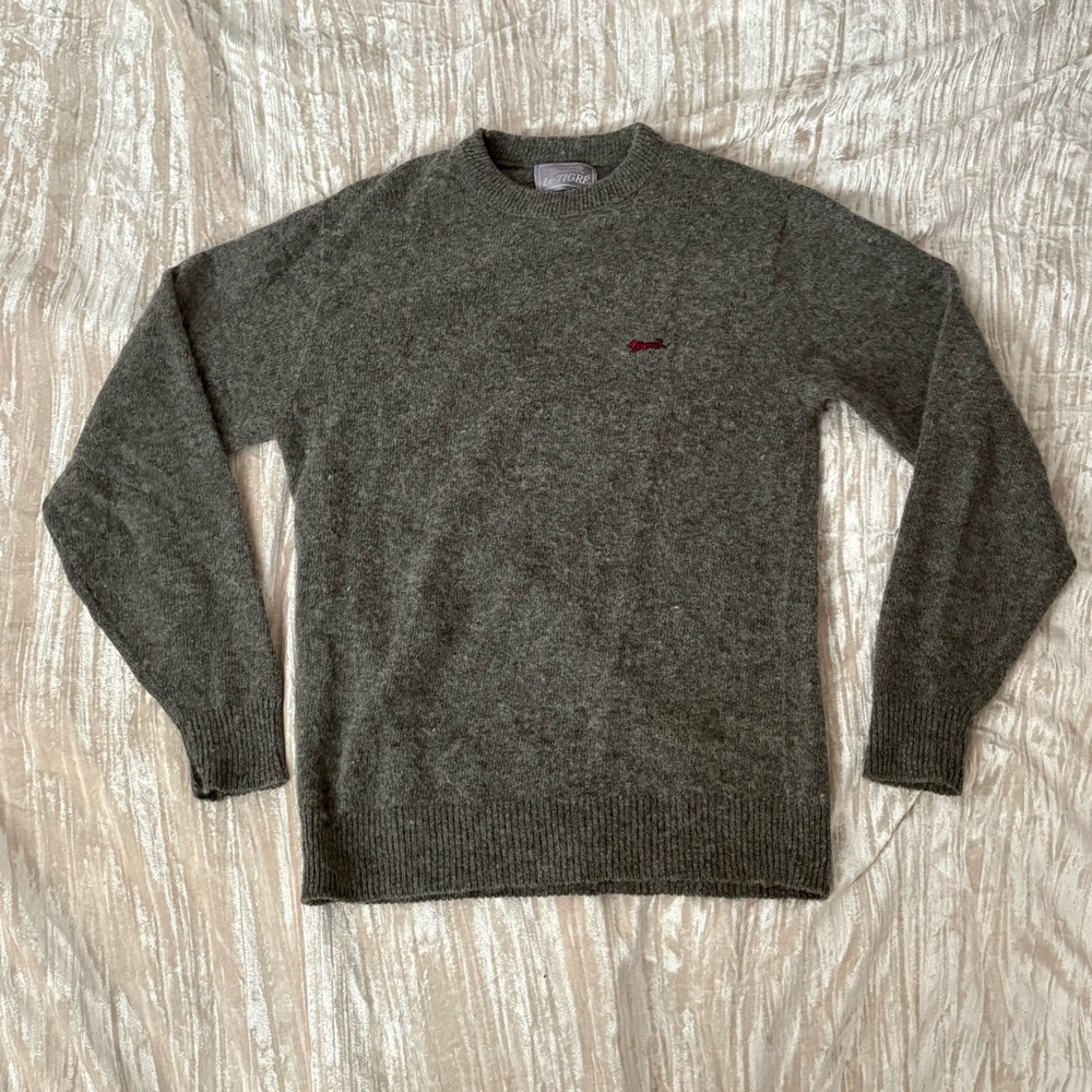 80s 90s VINTAGE LE TIGRE Gray Classic Logo Wool Crewneck Preppy Sweater